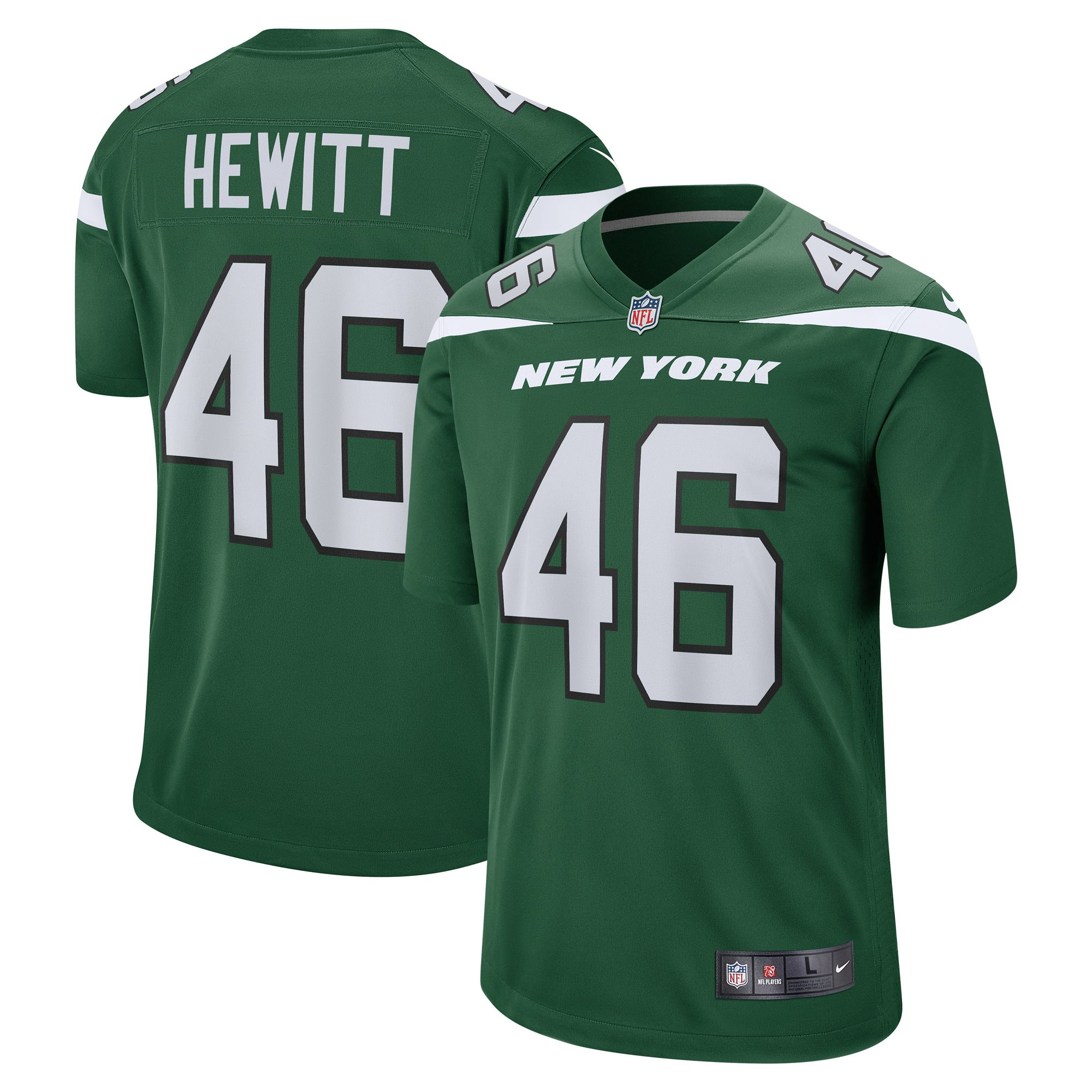 Men New York Jets #46 Neville Hewitt Nike Gotham Green Game NFL Jersey